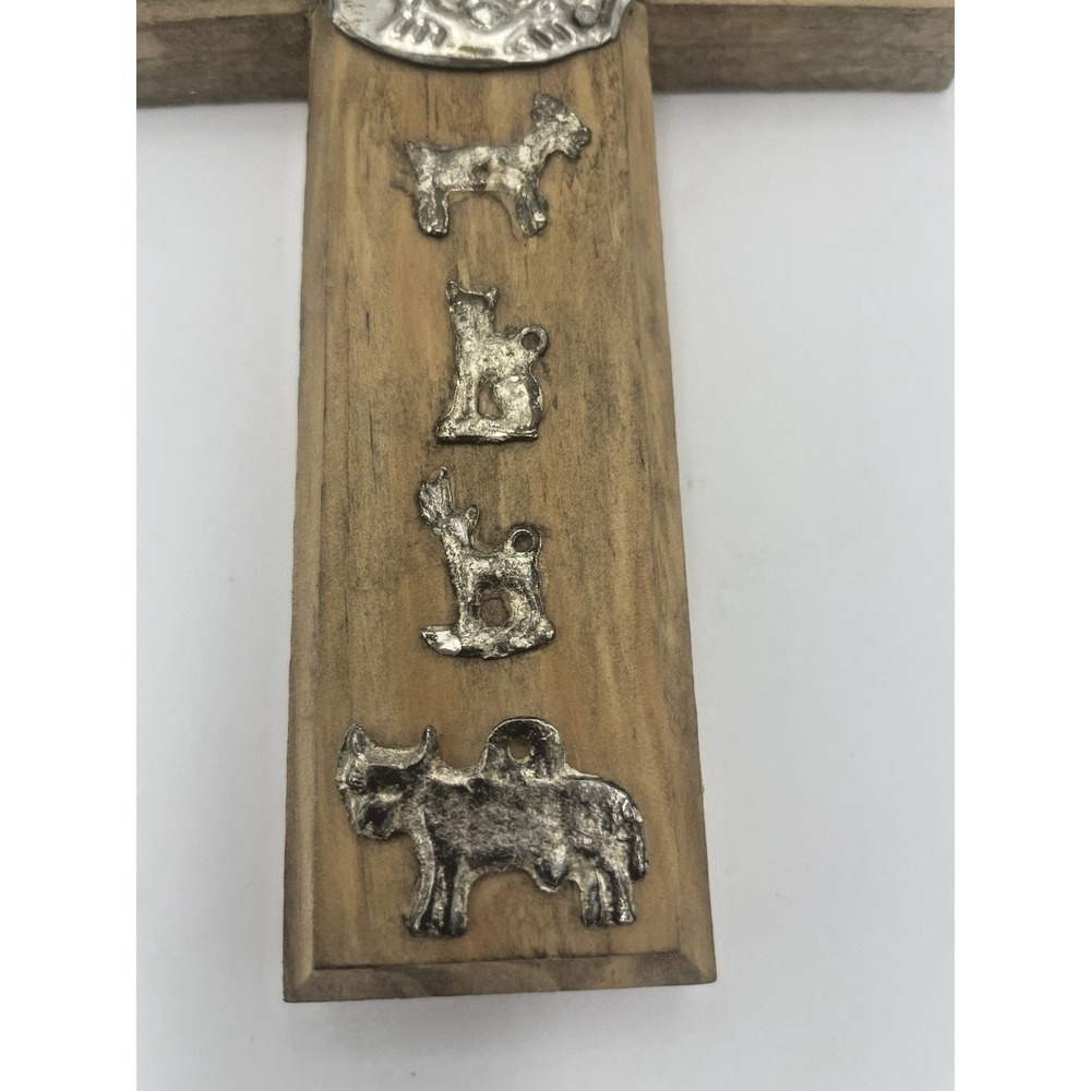 Mexican Folk Art Cross Oremus Mercy Wood Milagros Virgin Mary Religious Crucifix - Picture 3 of 8